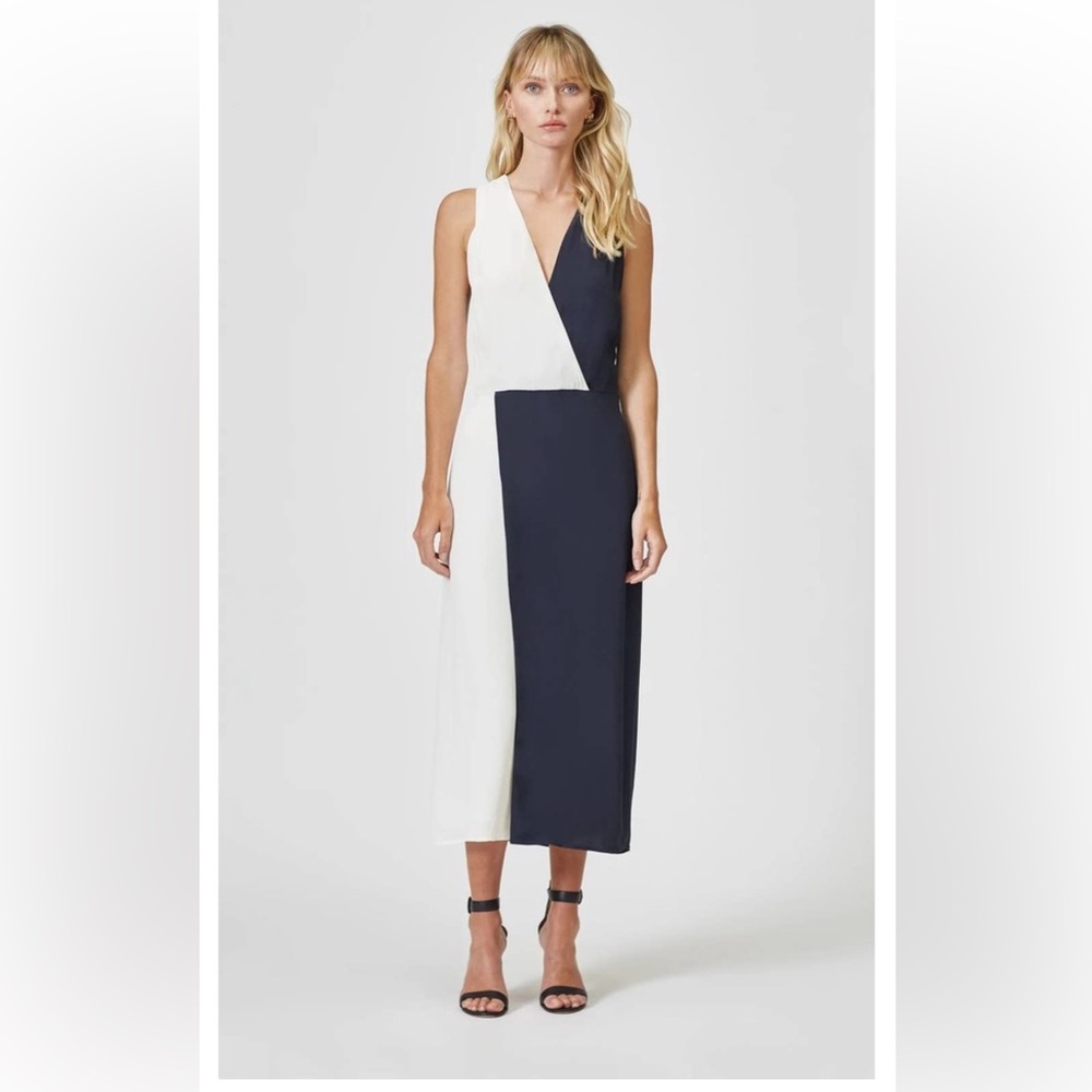Equipment Femme Galane Black White Colorblock Two-Tone Sleeveless Dress 2 NWT
